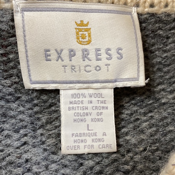 Vintage Y2K 90s Express Tricot 100% Wool Crop Zip Up Cardigan Sweater Size Large - Picture 4 of 5